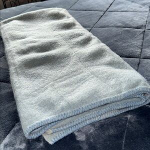 Antique hand stitched hand woven Light blue wool Soft throw Blanket 53”x61”